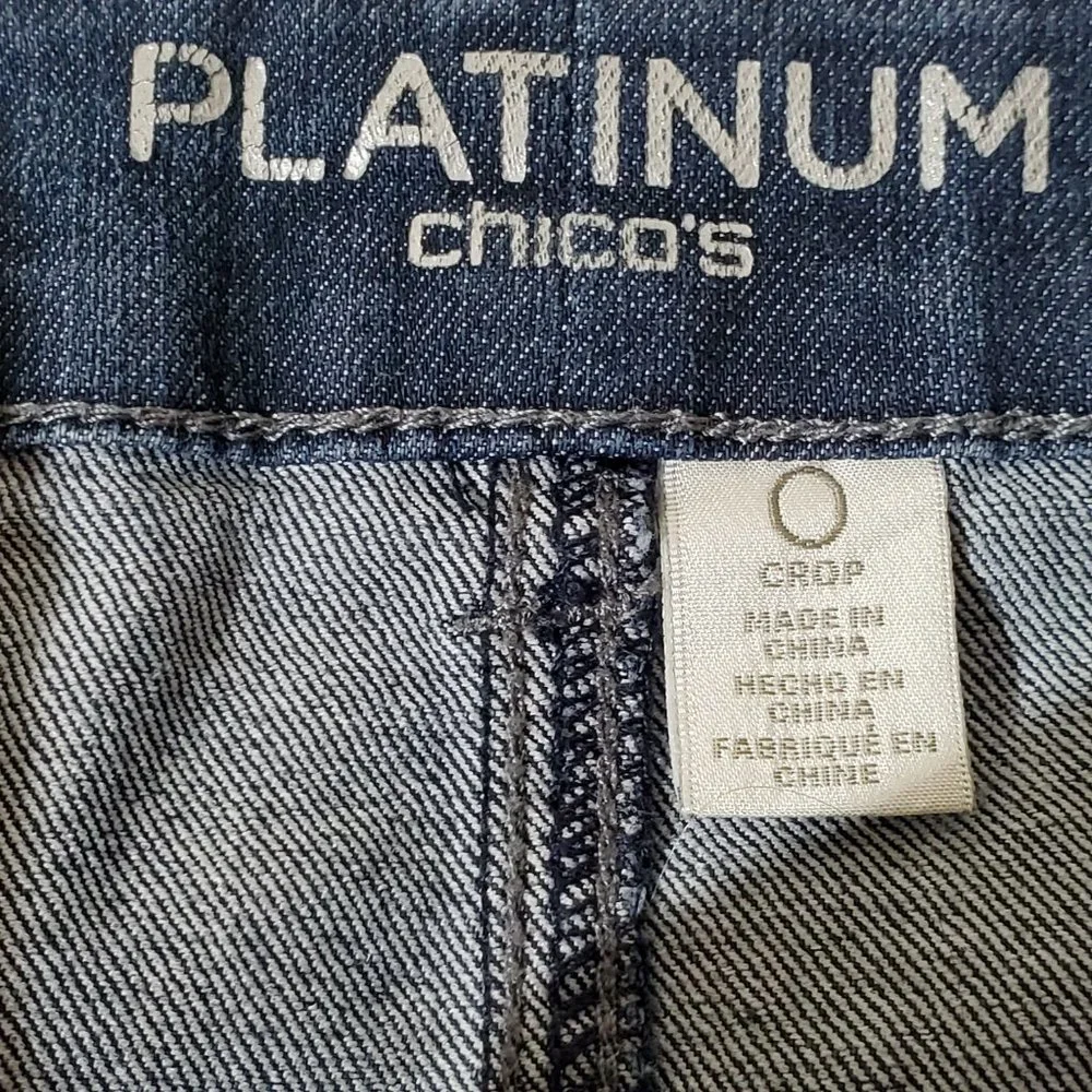 CHICO'S Platinum Washed Denim Faded Distressed Crop Jeans, Size 0 - Picture 5 of 9